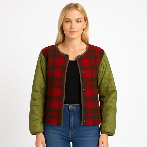 VINTAGE 60's Red Green plaid wool buffalo barn coat liner jacket - Picture 1 of 7